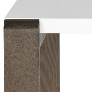 Safavieh Bartholomew Mid-Century Scandinavian End Table With Glossy White Lacquer & Dark Wood-Grain Base FOX4211A