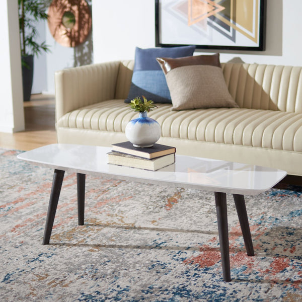 Safavieh Josiah Mid-Century Modern Rectangle Lacquer Coffee Table With Elegant Wood-Grain Legs For Living Space FOX4216A