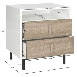 Safavieh Kefton Mid-Century Scandinavian Two-Drawer Lacquer Cabinet With Oak Accents For Stylish Storage Solutions FOX4219A