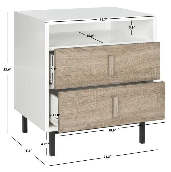 Safavieh Kefton Mid-Century Scandinavian Two-Drawer Lacquer Cabinet With Oak Accents For Stylish Storage Solutions FOX4219A