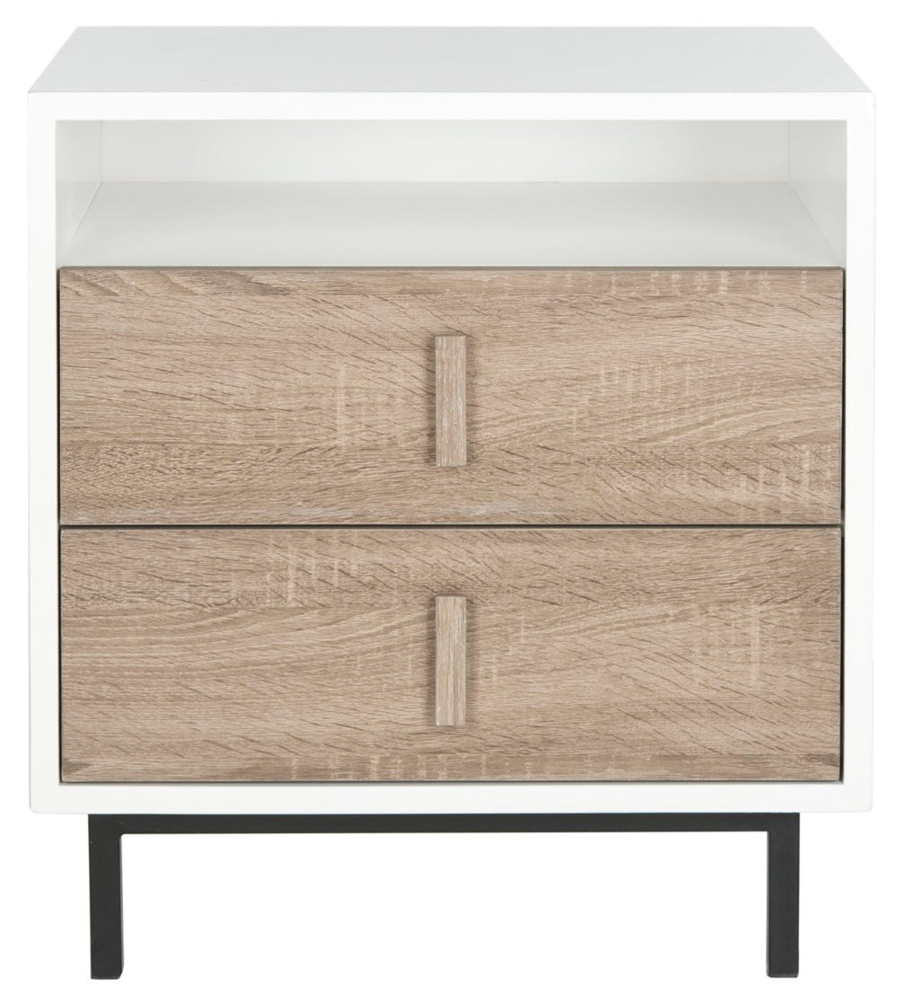 Safavieh Kefton Mid-Century Scandinavian Two-Drawer Lacquer Cabinet With Oak Accents For Stylish Storage Solutions FOX4219A