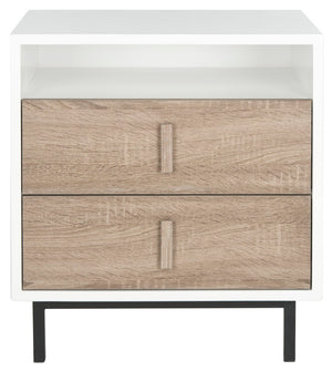 Safavieh Kefton Mid-Century Scandinavian Two-Drawer Lacquer Cabinet With Oak Accents For Stylish Storage Solutions FOX4219A
