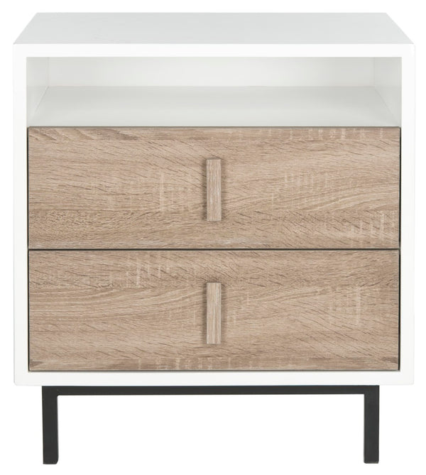 Safavieh Kefton Mid-Century Scandinavian Two-Drawer Lacquer Cabinet With Oak Accents For Stylish Storage Solutions FOX4219A