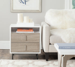 Safavieh Kefton Mid-Century Scandinavian Two-Drawer Lacquer Cabinet With Oak Accents For Stylish Storage Solutions FOX4219A
