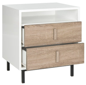 Safavieh Kefton Mid-Century Scandinavian Two-Drawer Lacquer Cabinet With Oak Accents For Stylish Storage Solutions FOX4219A