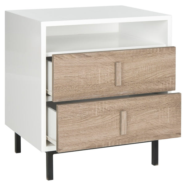 Safavieh Kefton Mid-Century Scandinavian Two-Drawer Lacquer Cabinet With Oak Accents For Stylish Storage Solutions FOX4219A