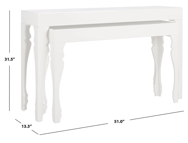 Safavieh Beth Elegant High-Gloss White Lacquer Stacking Console With Curlicue Legs For Timeless Style FOX4221A