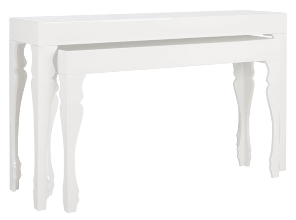 Safavieh Beth Elegant High-Gloss White Lacquer Stacking Console With Curlicue Legs For Timeless Style FOX4221A