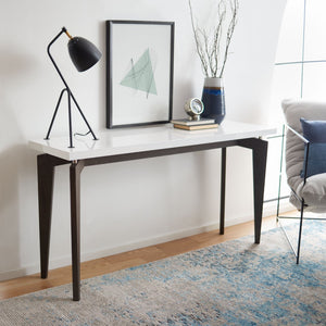 Safavieh Josef Retro Console Table - Modern Floating Lacquer Top With Stylish Wood-Grain Legs For Any Space White/Dark Brown FOX4222A
