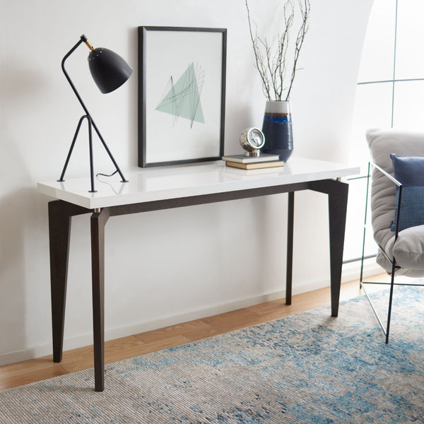 Safavieh Josef Retro Console Table - Modern Floating Lacquer Top With Stylish Wood-Grain Legs For Any Space White/Dark Brown FOX4222A