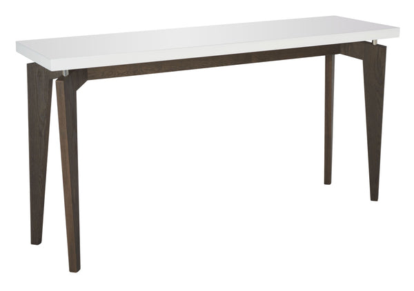 Safavieh Josef Retro Console Table - Modern Floating Lacquer Top With Stylish Wood-Grain Legs For Any Space White/Dark Brown FOX4222A