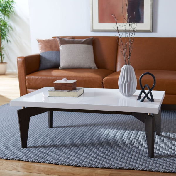 Safavieh Josef Retro Lacquer Coffee Table - Sleek Mid-Century Modern Design With Floating Top For Living Spaces White/Dark Brown FOX4223A