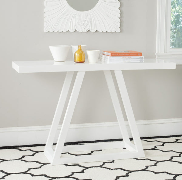 Safavieh Sutton Modern Scandinavian A-Frame Console Table In White Lacquer – Stylish & Functional Design FOX4229A