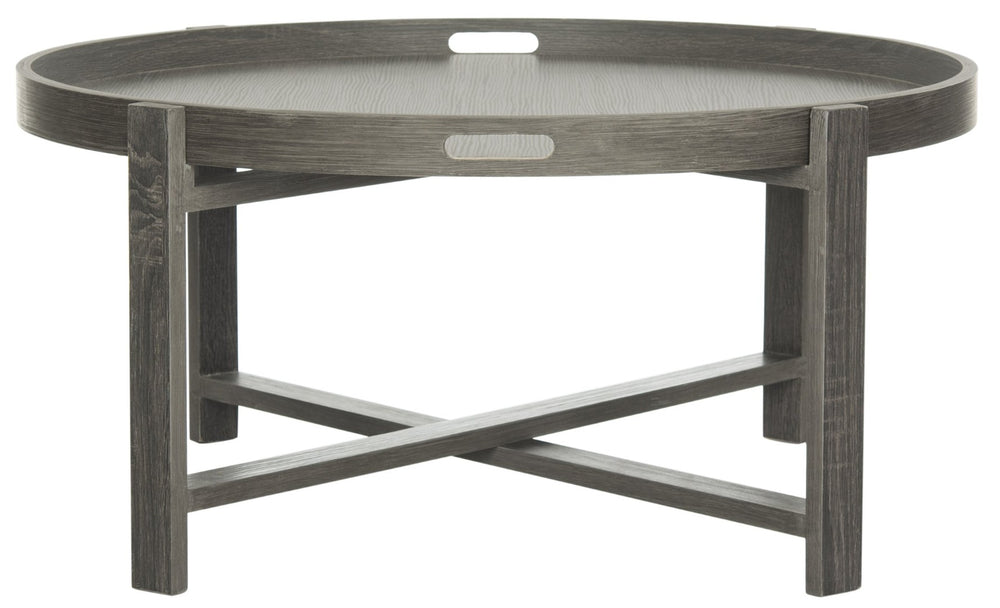 Safavieh Cursten Elegant Mid-Century Round Coffee Table With X-Style Base - Dark Grey Finish For Modern Spaces FOX4231A