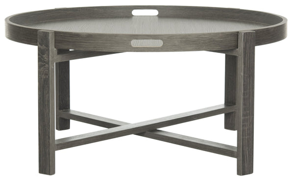 Safavieh Cursten Elegant Mid-Century Round Coffee Table With X-Style Base - Dark Grey Finish For Modern Spaces FOX4231A