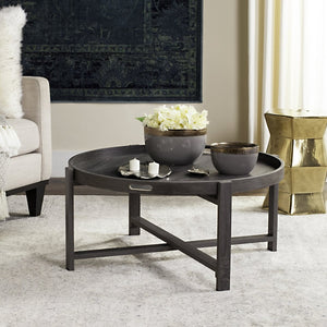 Safavieh Cursten Elegant Mid-Century Round Coffee Table With X-Style Base - Dark Grey Finish For Modern Spaces FOX4231A