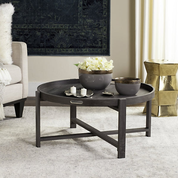 Safavieh Cursten Elegant Mid-Century Round Coffee Table With X-Style Base - Dark Grey Finish For Modern Spaces FOX4231A