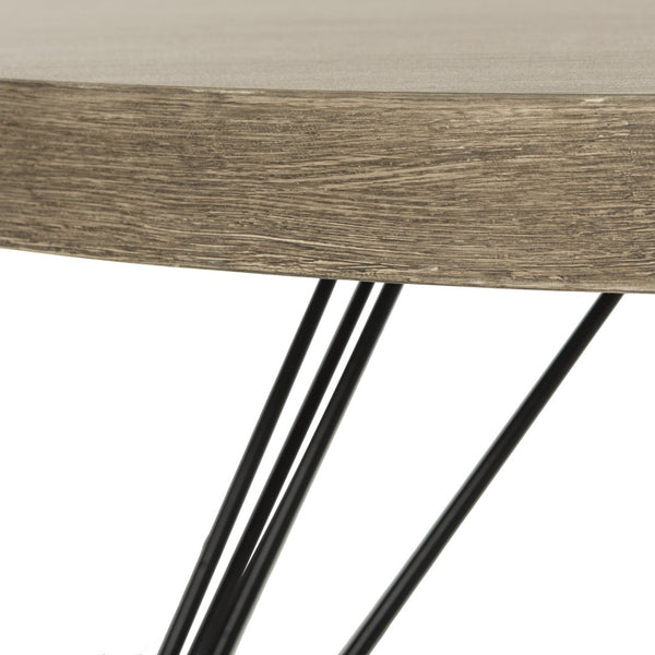 Safavieh Mansel Mid-Century Round Coffee Table - Rustic Light Oak Top & Black Metal Base For Modern Spaces FOX4233A