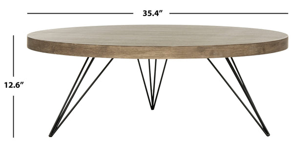 Safavieh Mansel Mid-Century Round Coffee Table - Rustic Light Oak Top & Black Metal Base For Modern Spaces FOX4233A