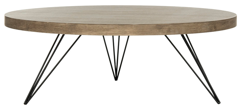 Safavieh Mansel Mid-Century Round Coffee Table - Rustic Light Oak Top & Black Metal Base For Modern Spaces FOX4233A