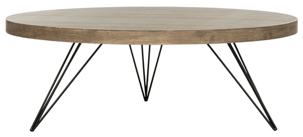 Safavieh Mansel Mid-Century Round Coffee Table - Rustic Light Oak Top & Black Metal Base For Modern Spaces FOX4233A