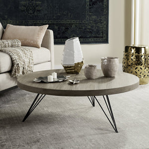 Safavieh Mansel Mid-Century Round Coffee Table - Rustic Light Oak Top & Black Metal Base For Modern Spaces FOX4233A