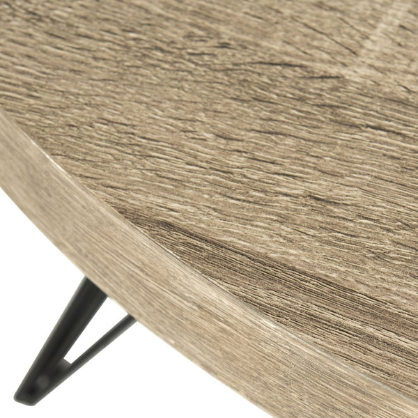Safavieh Mansel Mid-Century Round Coffee Table - Rustic Light Oak Top & Black Metal Base For Modern Spaces FOX4233A