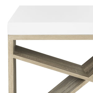 Safavieh Carlton Scandinavian Lacquer Coffee Table - Modern Minimalist Design With Asymmetrical Oak Accents FOX4236A