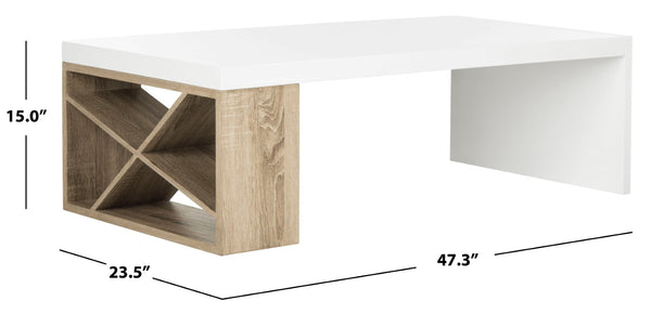 Safavieh Carlton Scandinavian Lacquer Coffee Table - Modern Minimalist Design With Asymmetrical Oak Accents FOX4236A