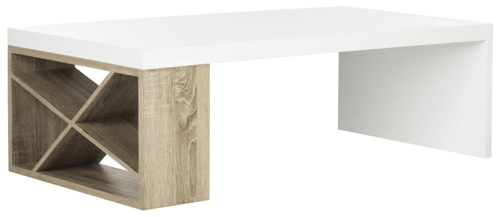 Safavieh Carlton Scandinavian Lacquer Coffee Table - Modern Minimalist Design With Asymmetrical Oak Accents FOX4236A