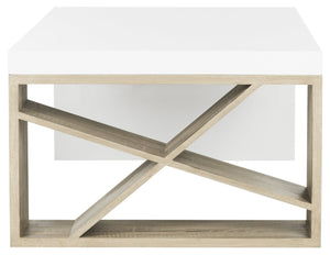 Safavieh Carlton Scandinavian Lacquer Coffee Table - Modern Minimalist Design With Asymmetrical Oak Accents FOX4236A