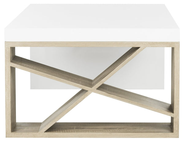 Safavieh Carlton Scandinavian Lacquer Coffee Table - Modern Minimalist Design With Asymmetrical Oak Accents FOX4236A