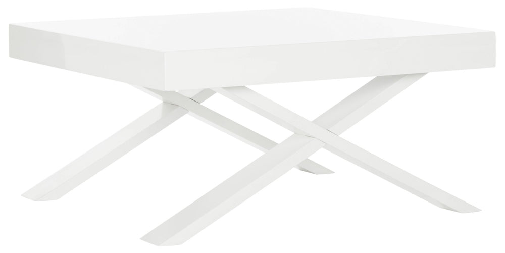 Safavieh Harrison Mid-Century Scandinavian Coffee Table - Chic White Lacquer With X-Style Base For Modern Living FOX4239A