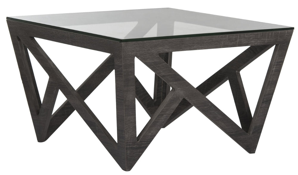 Safavieh Radley Mid-Century Glass Top Coffee Table – Sculptural Design With Dark Grey Finish For Modern Spaces FOX4243A