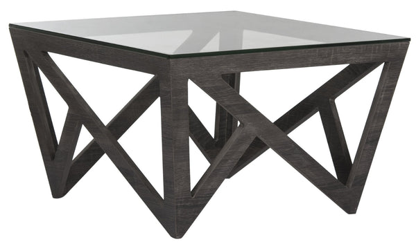 Safavieh Radley Mid-Century Glass Top Coffee Table – Sculptural Design With Dark Grey Finish For Modern Spaces FOX4243A