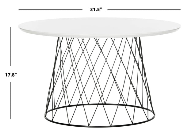 Safavieh Roe Mid Century Lacquer Coffee Table – Chic White Top & Industrial Iron Base For Modern Living Spaces FOX4244C