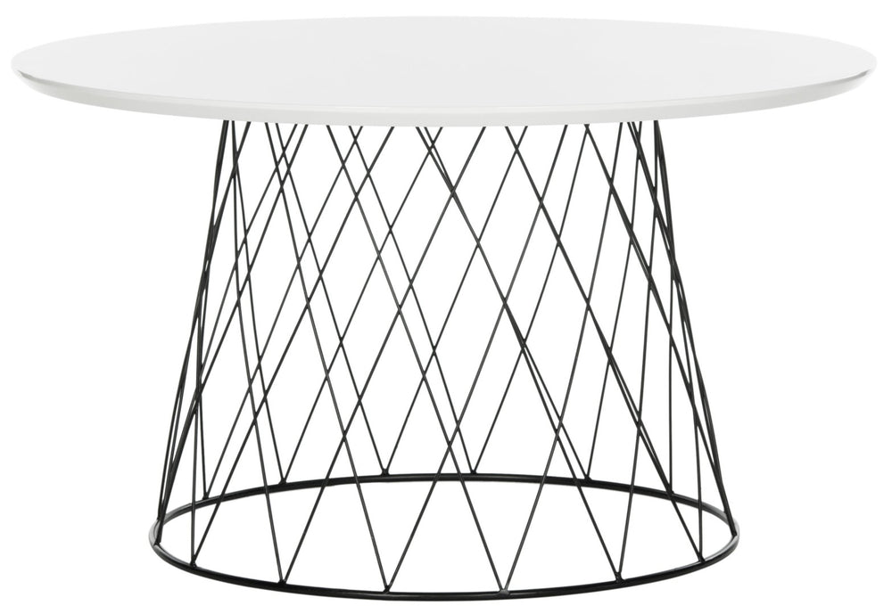 Safavieh Roe Mid Century Lacquer Coffee Table – Chic White Top & Industrial Iron Base For Modern Living Spaces FOX4244C