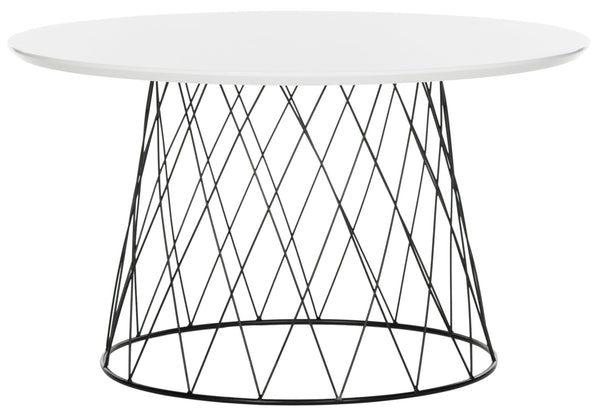 Safavieh Roe Mid Century Lacquer Coffee Table – Chic White Top & Industrial Iron Base For Modern Living Spaces FOX4244C