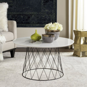 Safavieh Roe Mid Century Lacquer Coffee Table – Chic White Top & Industrial Iron Base For Modern Living Spaces FOX4244C
