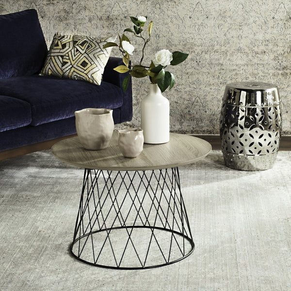 Safavieh Roper Mid-Century Modern Wood End Table With Geometric Iron Base For Stylish Living Room Accent FOX4245A