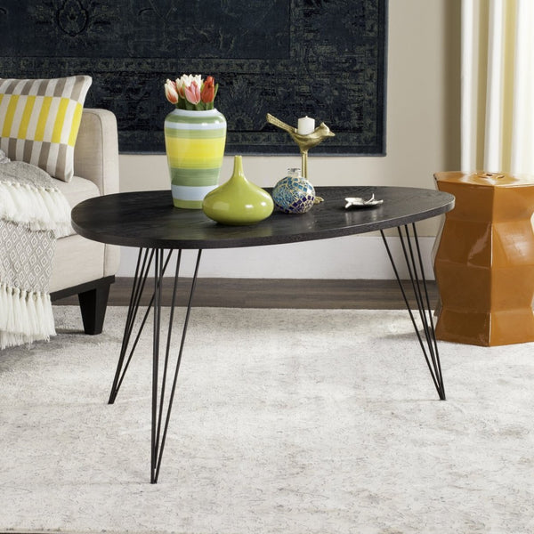 Safavieh Rocco Mid-Century Coffee Table – Sculptural Design With Stylish Metal Legs For Modern Living Spaces Ash Black FOX4249B