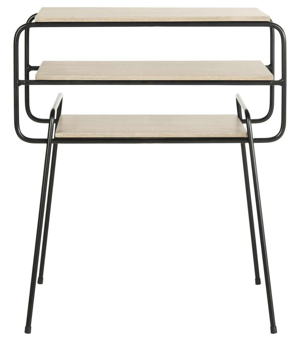 Safavieh Marcel Retro Three-Tier End Table – Elegant Mid Century Design With Light Oak Shelves & Metal Frame FOX4252A