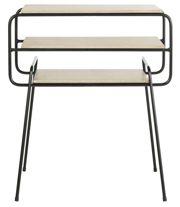 Safavieh Marcel Retro Three-Tier End Table – Elegant Mid Century Design With Light Oak Shelves & Metal Frame FOX4252A