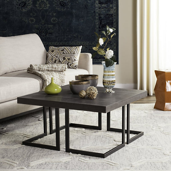 Safavieh Amalya Modern Mid-Century Coffee Table - Stylish Dark Grey Square Top With Chic Black Metal Base FOX4253A