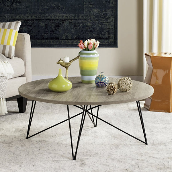 Safavieh Maris Retro Mid Century Coffee Table - Stylish Light Brown Wood With Iron Base For Modern Living Spaces FOX4261A