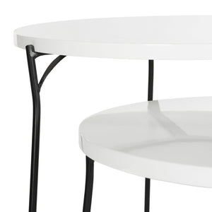 Safavieh Ryne Mid-Century Modern Stacking End Table With White Lacquer Top & Elegant Iron Base For Small Spaces FOX4263B