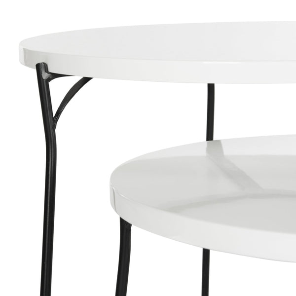 Safavieh Ryne Mid-Century Modern Stacking End Table With White Lacquer Top & Elegant Iron Base For Small Spaces FOX4263B