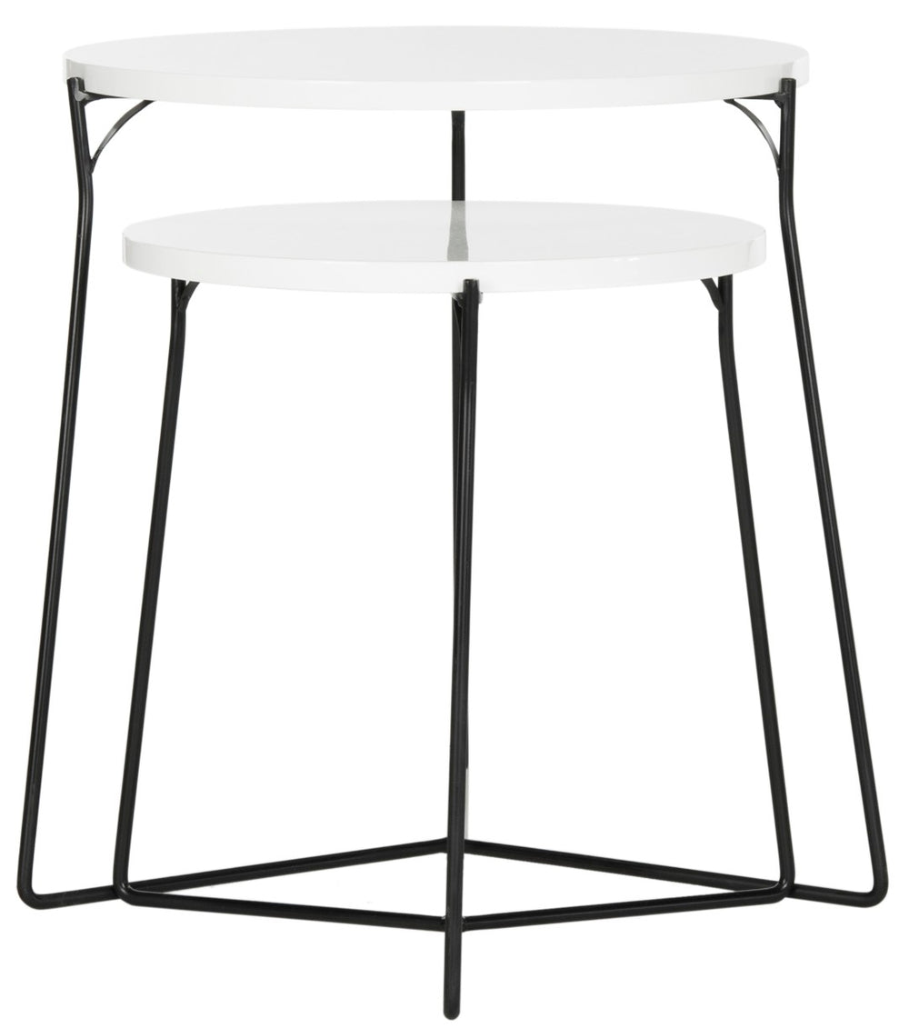 Safavieh Ryne Mid-Century Modern Stacking End Table With White Lacquer Top & Elegant Iron Base For Small Spaces FOX4263B