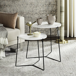 Safavieh Ryne Mid-Century Modern Stacking End Table With White Lacquer Top & Elegant Iron Base For Small Spaces FOX4263B
