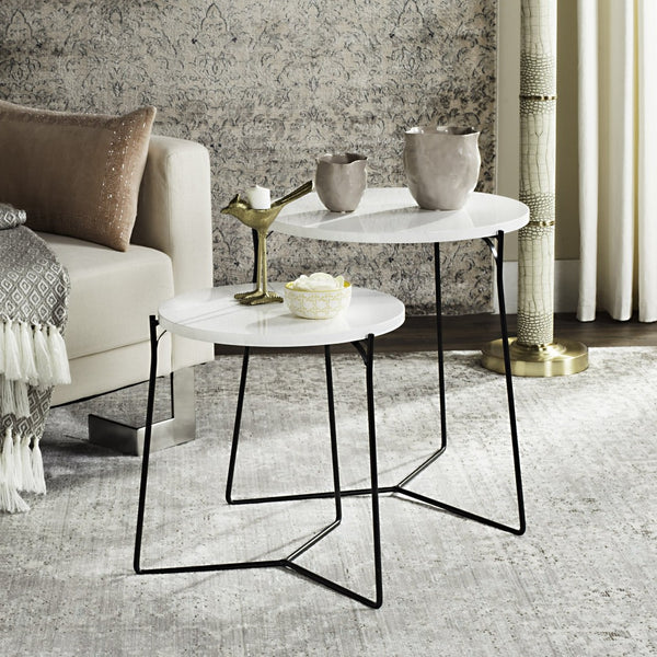 Safavieh Ryne Mid-Century Modern Stacking End Table With White Lacquer Top & Elegant Iron Base For Small Spaces FOX4263B